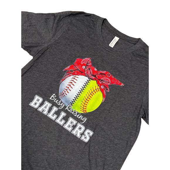 Bella + Canvas Tops - Busy Raising Ballers Graphic T-shirt, Gray, Size Medium, 1312-E